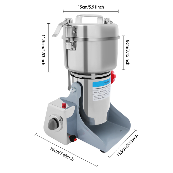 1000g Electric Grain Mill, Dry Grinder, Commercial Spice Grinder for Stores, Families, Farms, and Other Places for Grinding Dry Goods