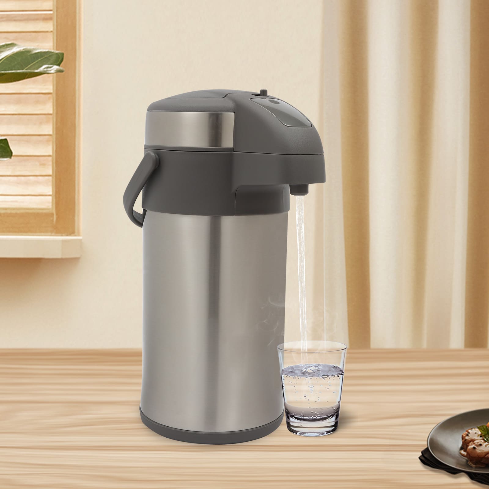 4L Pump Coffee Flask Insulated Pump Action Airpot Stainless Steel Vacuum Thermal Beverage Dispenser BPA Free For Various Home Or Business Silver 4L Pump Coffee Flask Insulated Pump Action Airpot Stainless Steel Vacuum Thermal Beverage Dispenser BPA Free For Various Home Or Business Silver