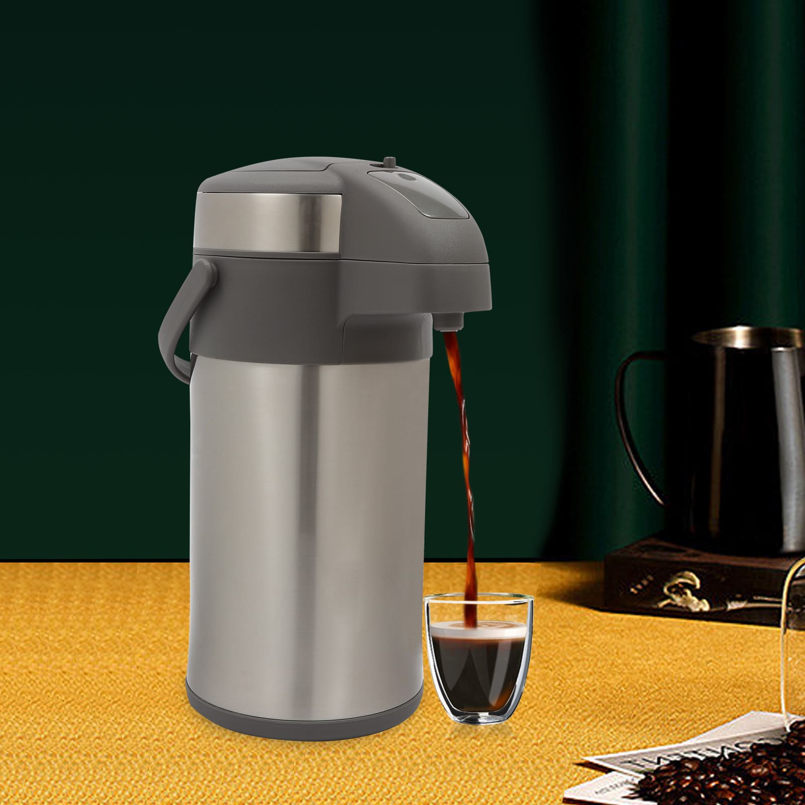 4L Pump Coffee Flask Insulated Pump Action Airpot Stainless Steel Vacuum Thermal Beverage Dispenser BPA Free For Various Home Or Business Silver 4L Pump Coffee Flask Insulated Pump Action Airpot Stainless Steel Vacuum Thermal Beverage Dispenser BPA Free For Various Home Or Business Silver