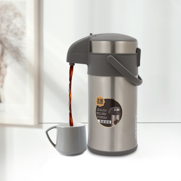 4L Pump Coffee Flask Insulated Pump Action Airpot Stainless Steel Vacuum Thermal Beverage Dispenser BPA Free For Various Home Or Business Silver