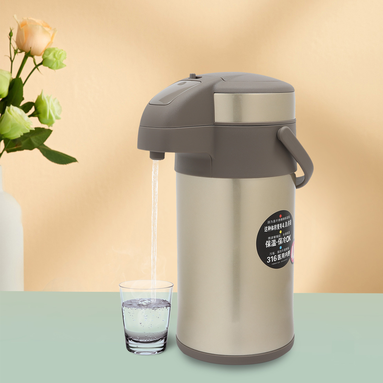 4L Pump Kettle Insulated Bottle Coffee Maker Drinker Vacuum Insulated Stainless Steel Coffee Machine 7.87*14.7inch For Various Home Gold 4L Pump Kettle Insulated Bottle Coffee Maker Drinker Vacuum Insulated Stainless Steel Coffee Machine 7.87*14.7inch For Various Home Gold