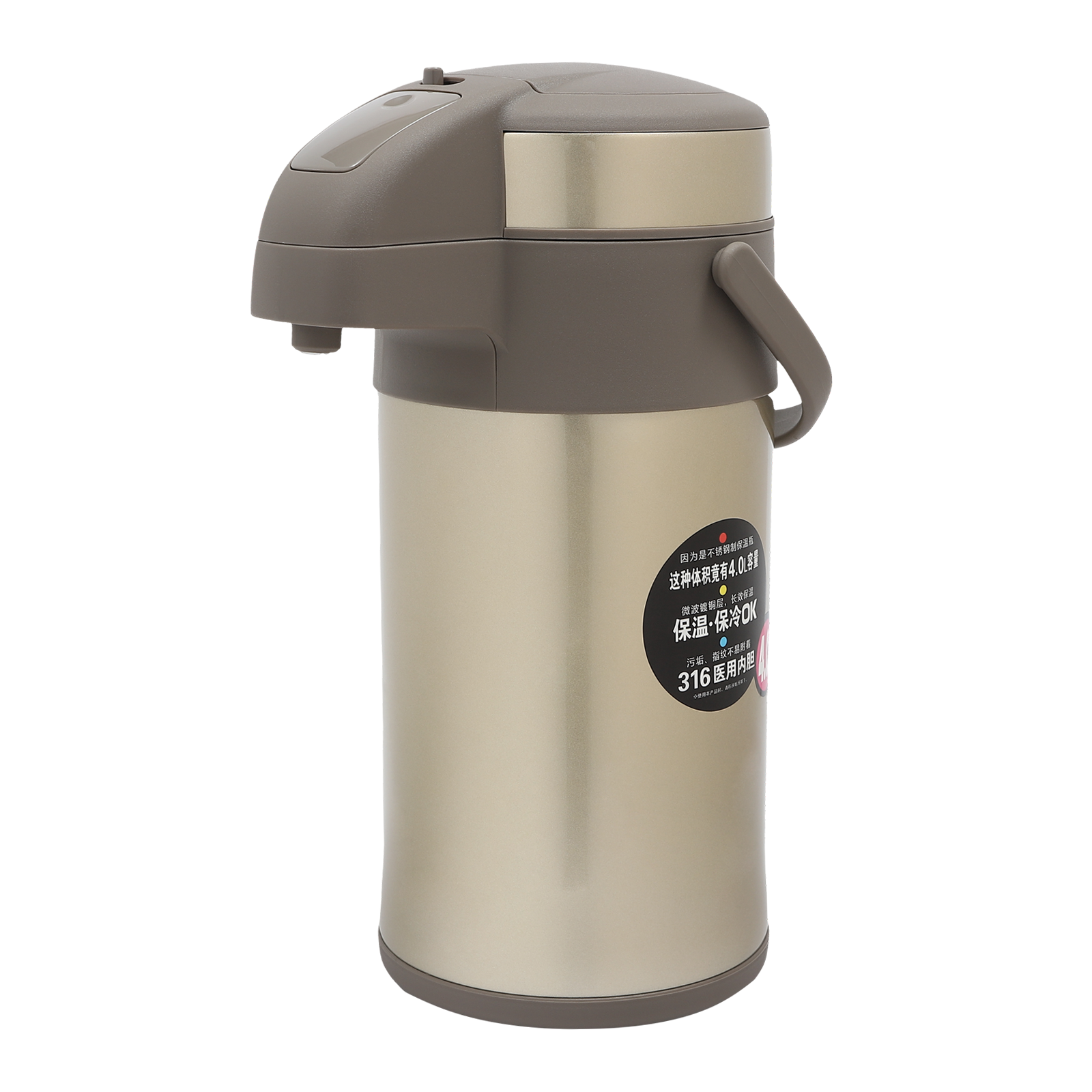 4L Pump Kettle Insulated Bottle Coffee Maker Drinker Vacuum Insulated Stainless Steel Coffee Machine 7.87*14.7inch For Various Home Gold