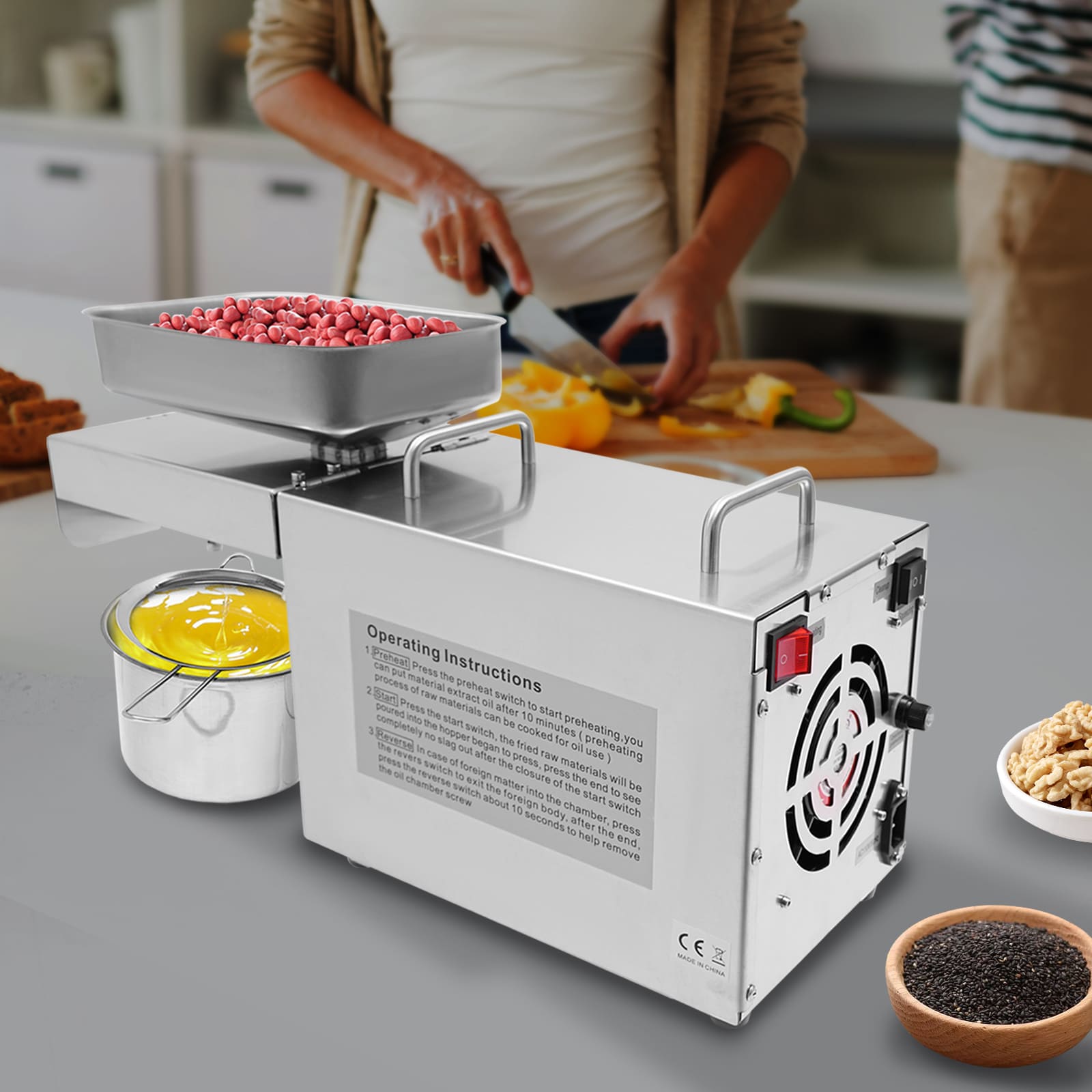 Electric Oil Press, 220V Stainless Steel Oil Extractor, for Peanuts, Nuts, Almonds, etc Electric Oil Press, 220V Stainless Steel Oil Extractor, for Peanuts, Nuts, Almonds, etc