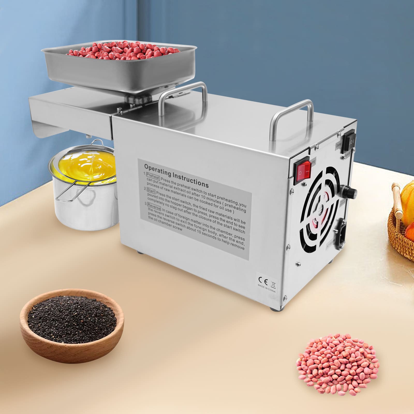 Electric Oil Press, 220V Stainless Steel Oil Extractor, for Peanuts, Nuts, Almonds, etc Electric Oil Press, 220V Stainless Steel Oil Extractor, for Peanuts, Nuts, Almonds, etc