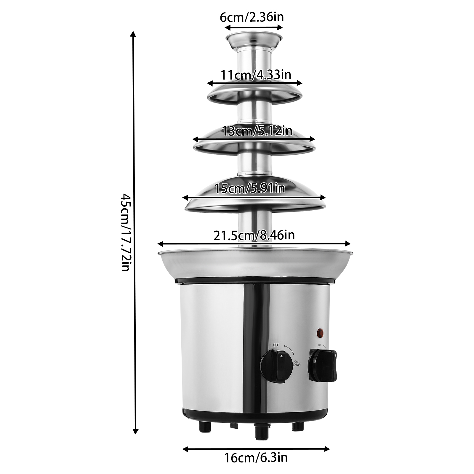Electric Chocolate Melting Fountain Machine, 4-level chocolate fountain machine, 21.5*45cm, Silver Electric Chocolate Melting Fountain Machine, 4-level chocolate fountain machine, 21.5*45cm, Silver
