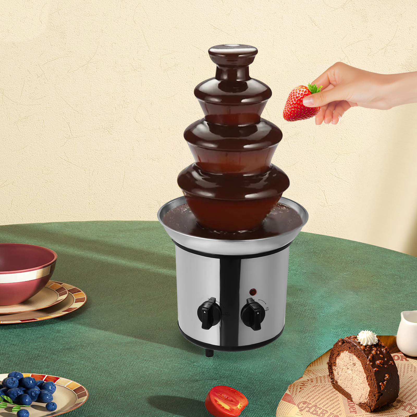 Electric Chocolate Melting Fountain Machine, 4-level chocolate fountain machine, 21.5*45cm, Silver