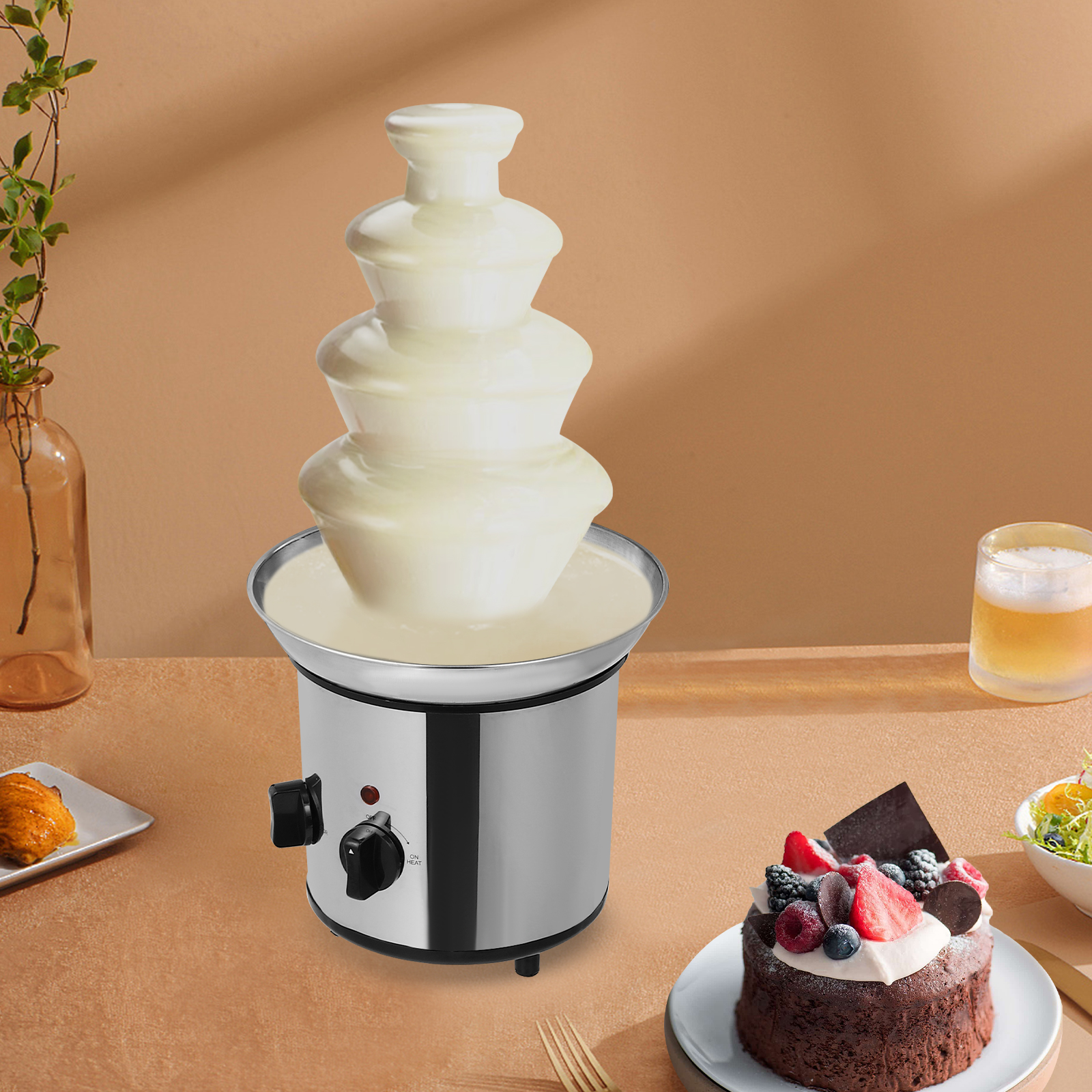 Electric Chocolate Melting Fountain Machine, 4-level chocolate fountain machine, 21.5*45cm, Silver Electric Chocolate Melting Fountain Machine, 4-level chocolate fountain machine, 21.5*45cm, Silver