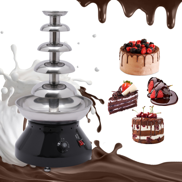 Chocolate Fountain Commercial Hot Chocolate Fondue Tower 5 Tier 7 lb Large Capacity Stainless Steel Chocolate Melting Heating Machine Black