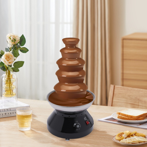 Chocolate Fountain Commercial Hot Chocolate Fondue Tower 5 Tier 7 lb Large Capacity Stainless Steel Chocolate Melting Heating Machine Black