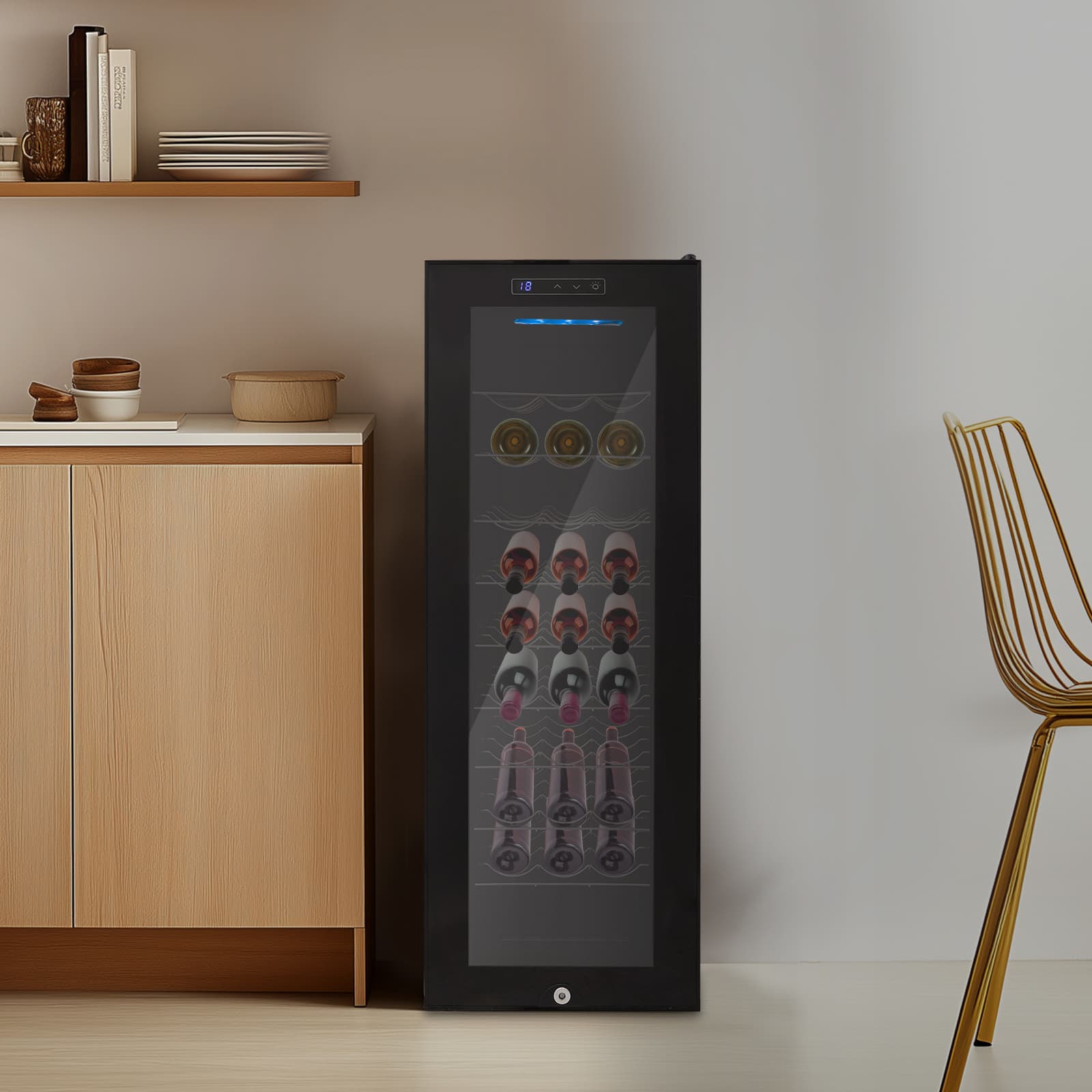 Wine cabinet full metal shelf style European standard wine refrigerator, freestanding wine refrigerator, black wine refrigerator