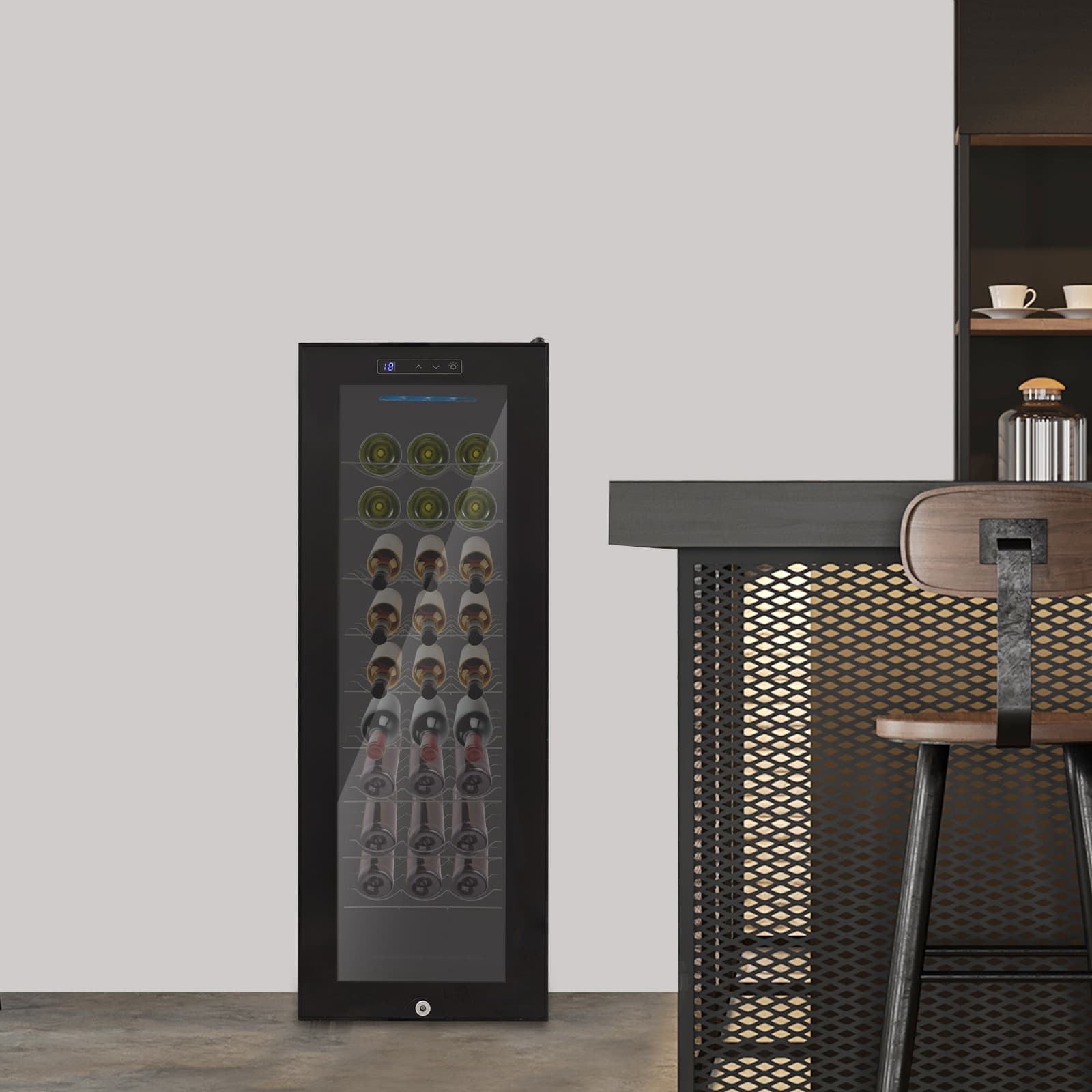 Wine cabinet full metal shelf style European standard wine refrigerator, freestanding wine refrigerator, black wine refrigerator