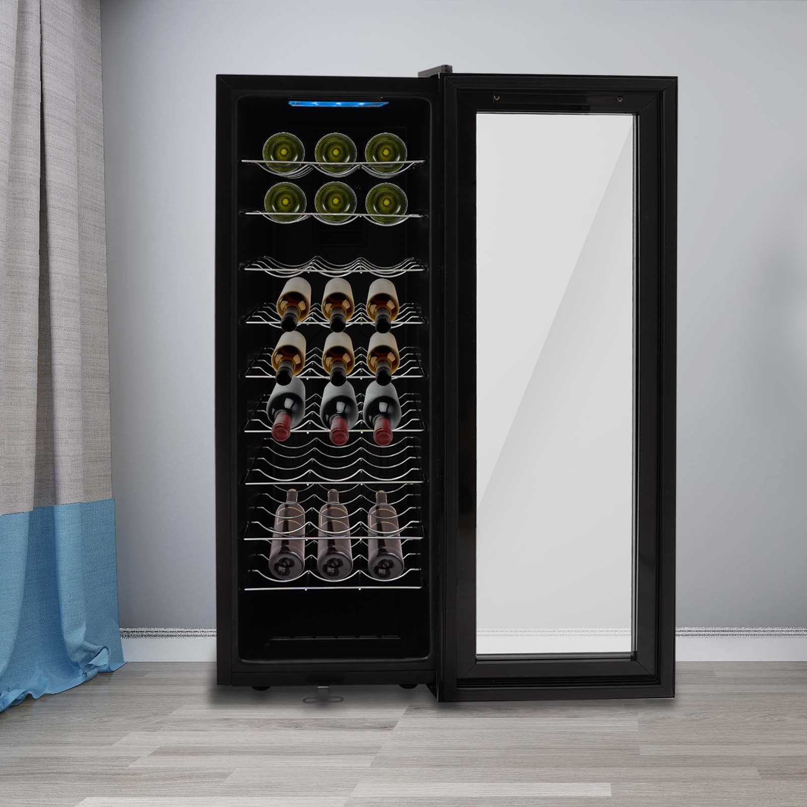 Wine cabinet full metal shelf style European standard wine refrigerator, freestanding wine refrigerator, black wine refrigerator