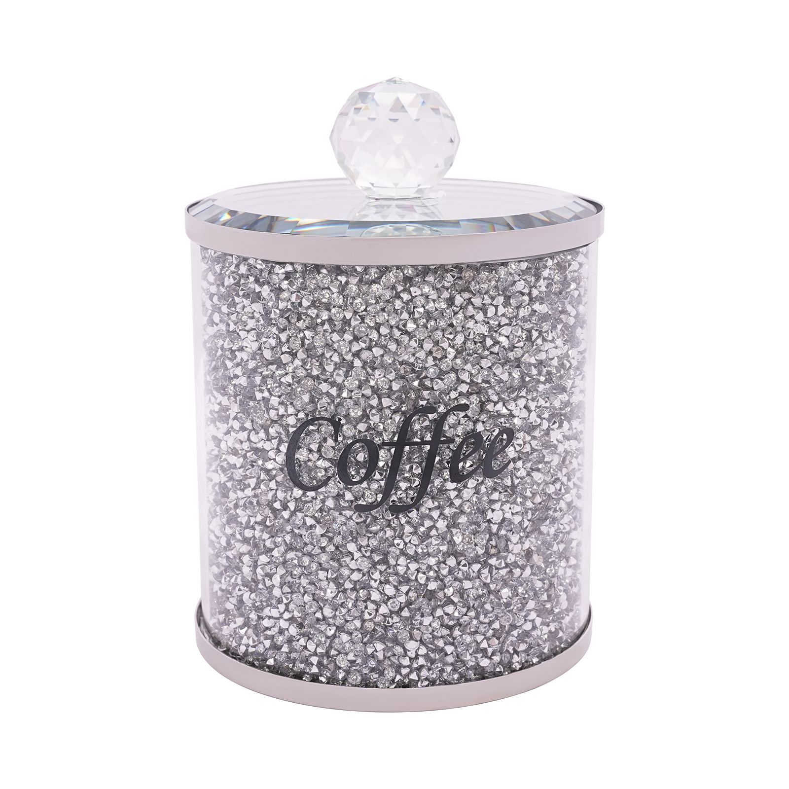 Set of 3, Coffee, sugar and tea container, Decorative glass jar inlaid with crushed diamonds Set of 3, Coffee, sugar and tea container, Decorative glass jar inlaid with crushed diamonds