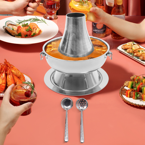 1.9L Chinese Hot Pot with a Spoon Slotted Spoon in Households Hot Pot Restaurants Outings Picnics Gatherings Parties and Restaurants 30*10 cm Brass