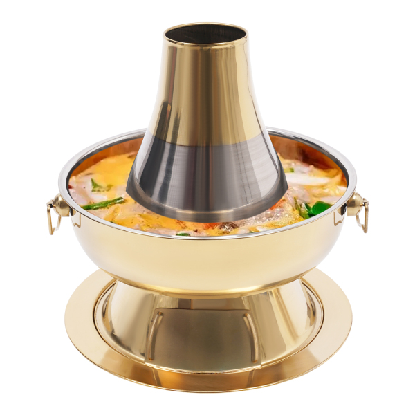 1.9L Chinese Hot Pot with a Spoon Slotted Spoon in Households Hot Pot Restaurants Outings Picnics Gatherings Parties and Restaurants 30*10 cm Brass