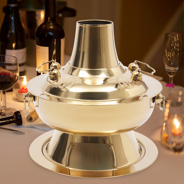 1.9L Chinese Hot Pot with a Spoon Slotted Spoon in Households Hot Pot Restaurants Outings Picnics Gatherings Parties and Restaurants 30*10 cm Brass