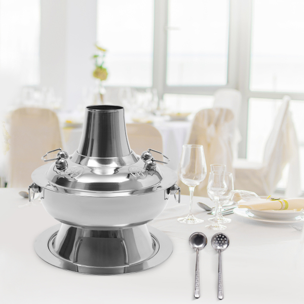 1.9L Chinese Hot Pot with a Spoon Slotted Spoon in Households Hot Pot Restaurants Outings Picnics Gatherings Parties and Restaurants 30*10 cm Silver
