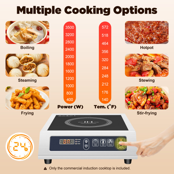 3500W Electric Induction Cooker 11 Speeds Digital Touch Control Stainless Steel Used In Home Kitchens Backyard Cooking 35.5*44.5*11cm Silver