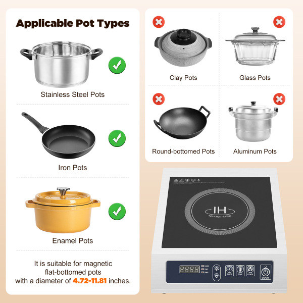 3500W Electric Induction Cooker 11 Speeds Digital Touch Control Stainless Steel Used In Home Kitchens Backyard Cooking 35.5*44.5*11cm Silver