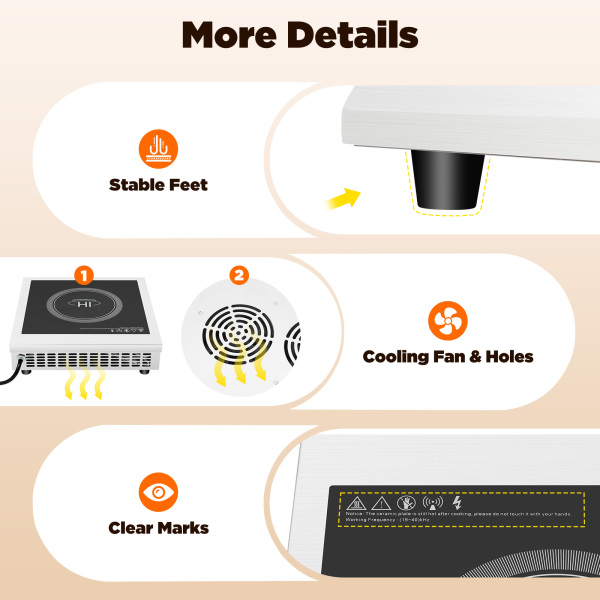 3500W Electric Induction Cooker 11 Speeds Digital Touch Control Stainless Steel Used In Home Kitchens Backyard Cooking 35.5*44.5*11cm Silver