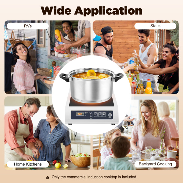 3500W Electric Induction Cooker 11 Speeds Digital Touch Control Stainless Steel Used In Home Kitchens Backyard Cooking 35.5*44.5*11cm Silver