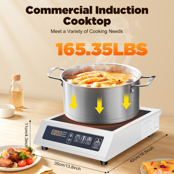 3500W Electric Induction Cooker 11 Speeds Digital Touch Control Stainless Steel Used In Home Kitchens Backyard Cooking 35.5*44.5*11cm Silver