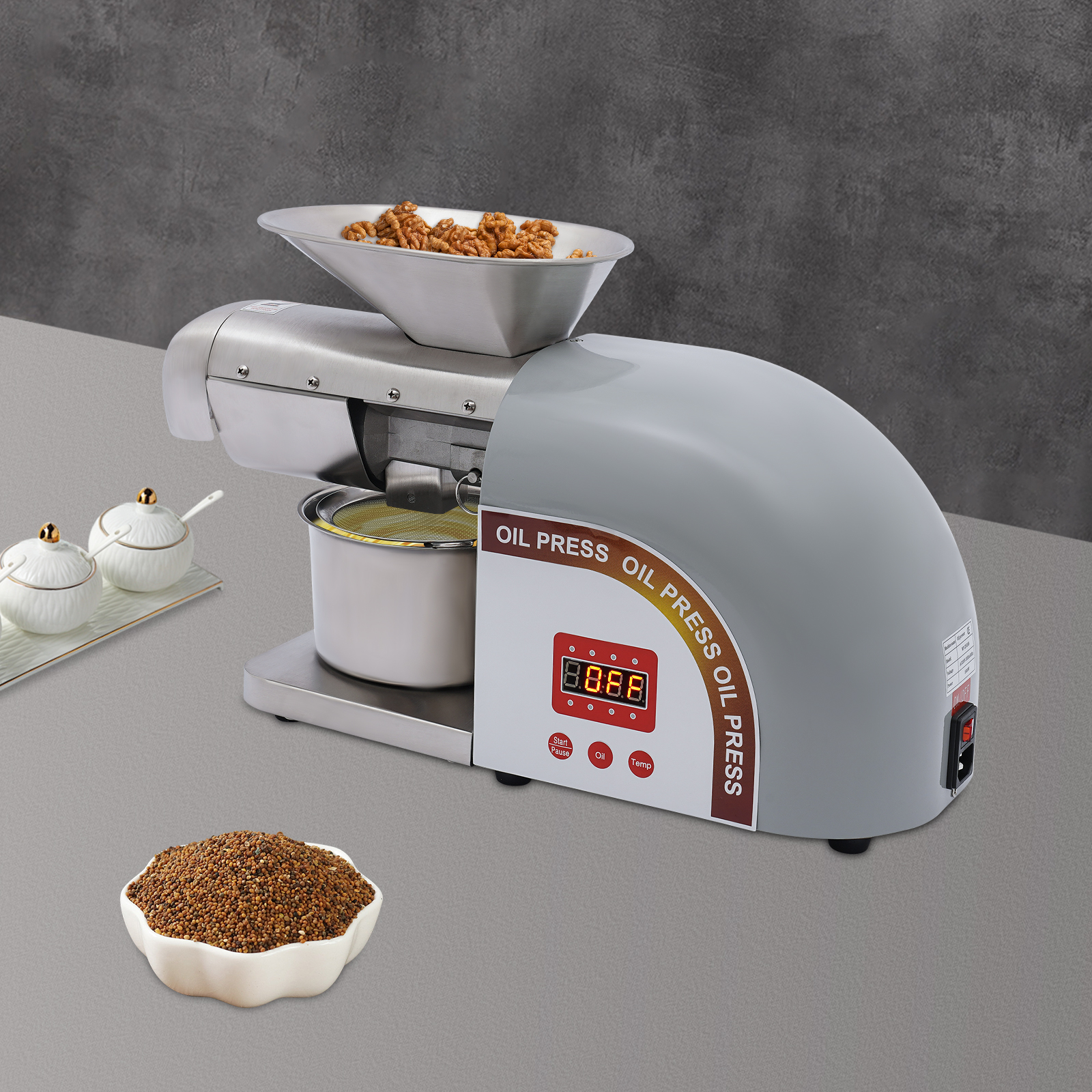 Silver Electric Oil Press Machine, Oil Extractor, Stainless Steel Oil Press Machine - Two Pressure Rods Silver Electric Oil Press Machine, Oil Extractor, Stainless Steel Oil Press Machine - Two Pressure Rods
