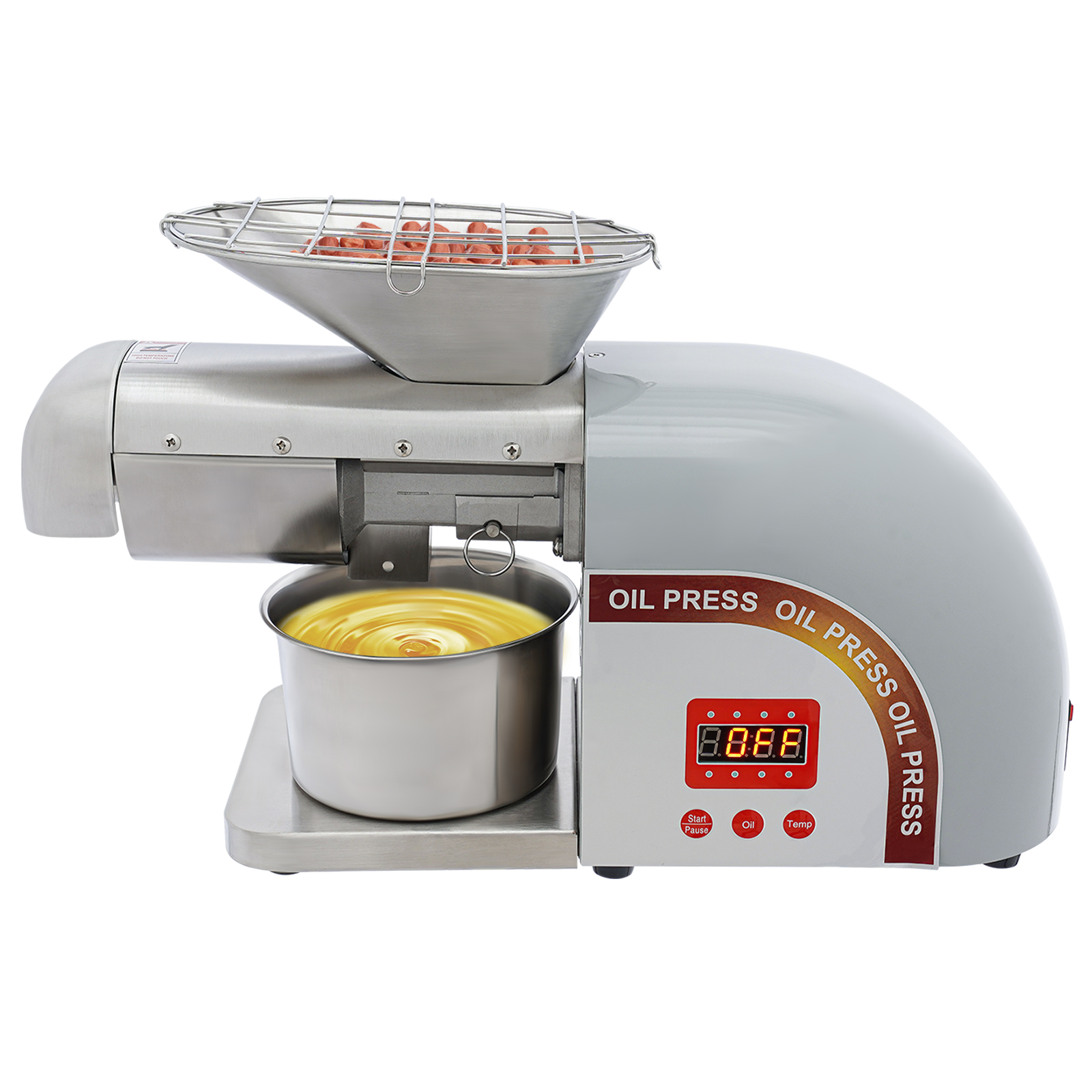 Silver Electric Oil Press Machine, Oil Extractor, Stainless Steel Oil Press Machine - Two Pressure Rods