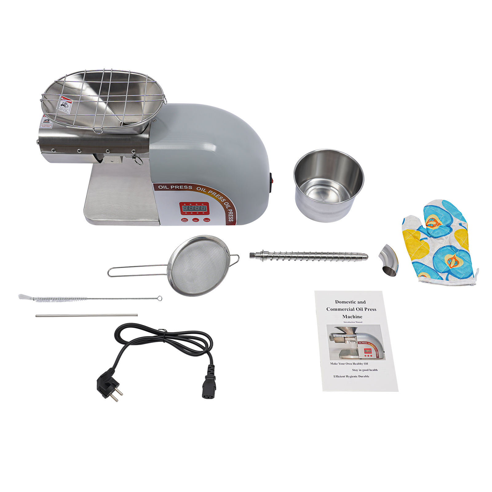 Silver Electric Oil Press Machine, Oil Extractor, Stainless Steel Oil Press Machine - Two Pressure Rods Silver Electric Oil Press Machine, Oil Extractor, Stainless Steel Oil Press Machine - Two Pressure Rods