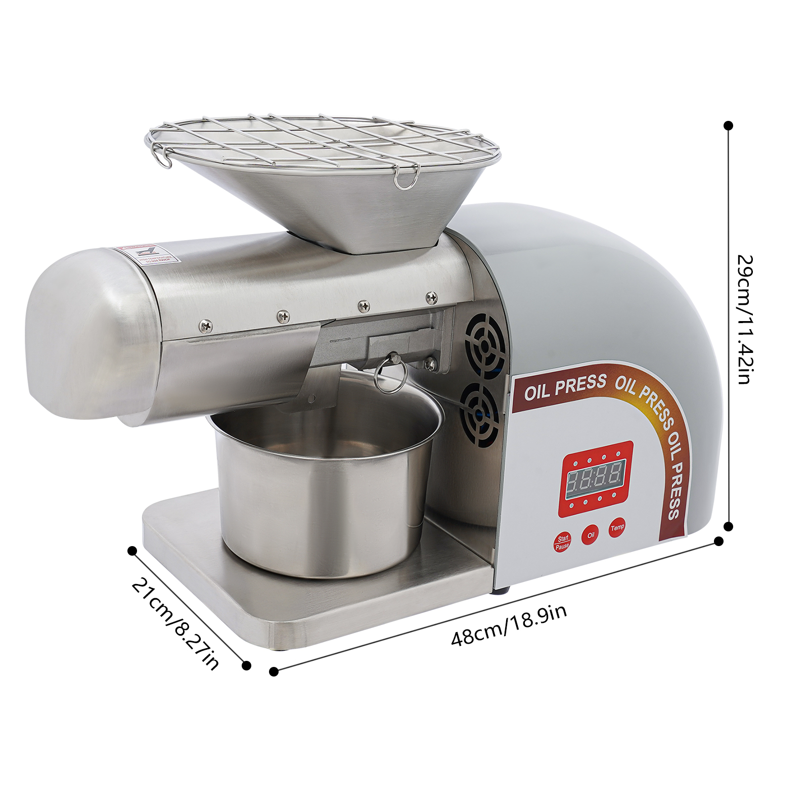 Silver Electric Oil Press Machine, Oil Extractor, Stainless Steel Oil Press Machine - Two Pressure Rods Silver Electric Oil Press Machine, Oil Extractor, Stainless Steel Oil Press Machine - Two Pressure Rods