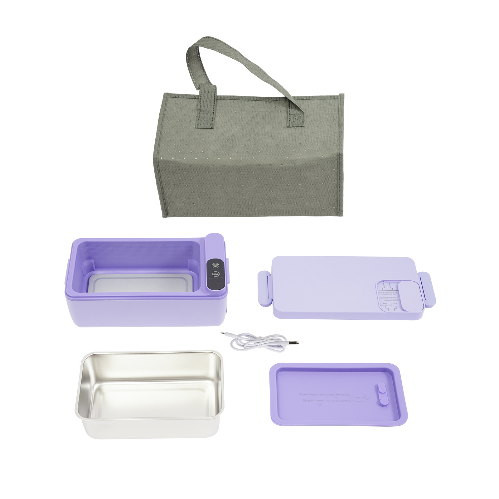 Electric Lunch Box, Battery Powered Heated Lunch Box, Portable Electric Lunch Boxes with Insulated Bag - Purple Electric Lunch Box, Battery Powered Heated Lunch Box, Portable Electric Lunch Boxes with Insulated Bag - Purple