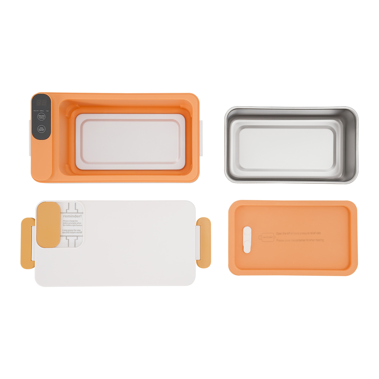 Electric Lunch Box, Battery Powered Heated Lunch Box, Portable Electric Lunch Boxes with Insulated Bag - Orange Electric Lunch Box, Battery Powered Heated Lunch Box, Portable Electric Lunch Boxes with Insulated Bag - Orange