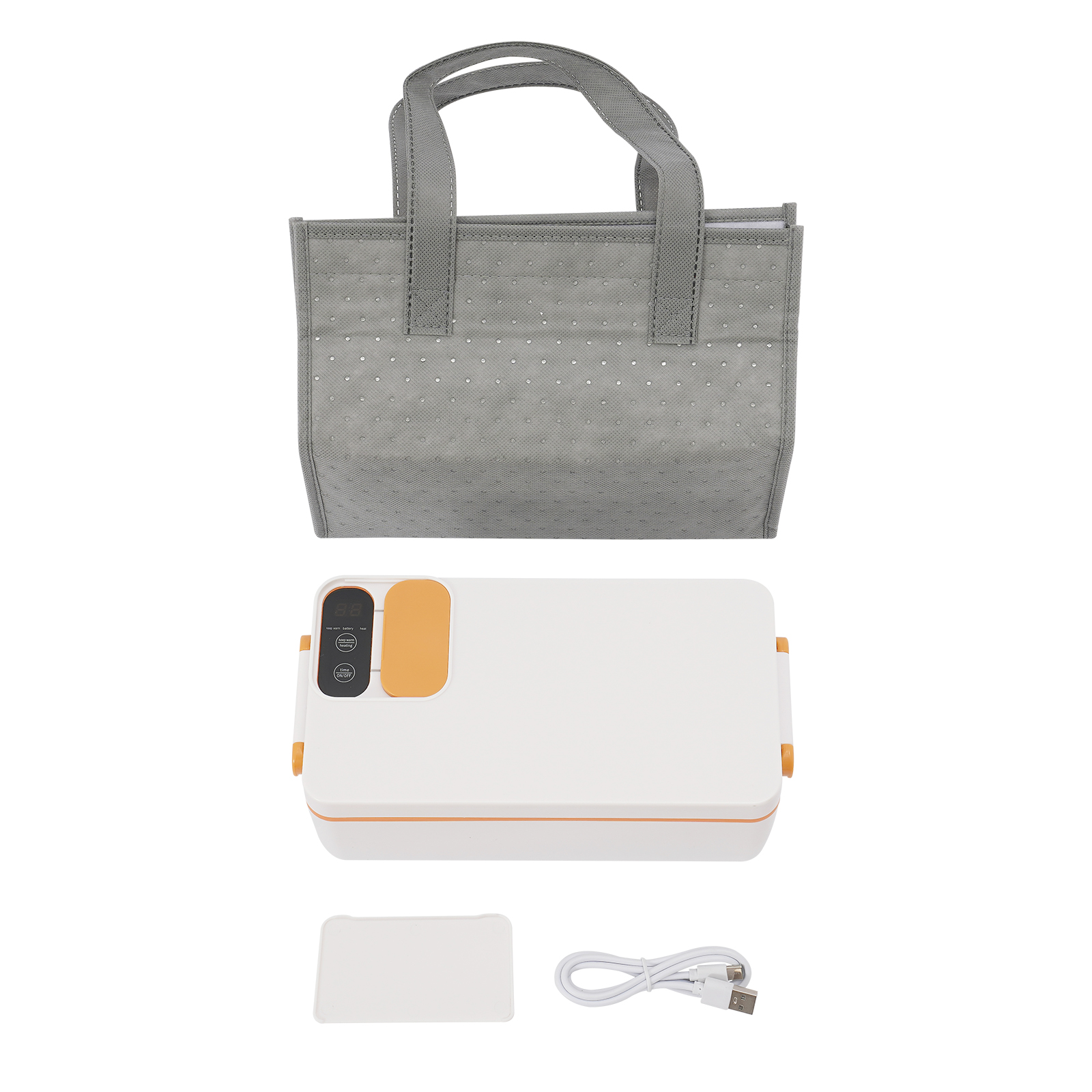 Electric Lunch Box, Battery Powered Heated Lunch Box, Portable Electric Lunch Boxes with Insulated Bag - Orange Electric Lunch Box, Battery Powered Heated Lunch Box, Portable Electric Lunch Boxes with Insulated Bag - Orange