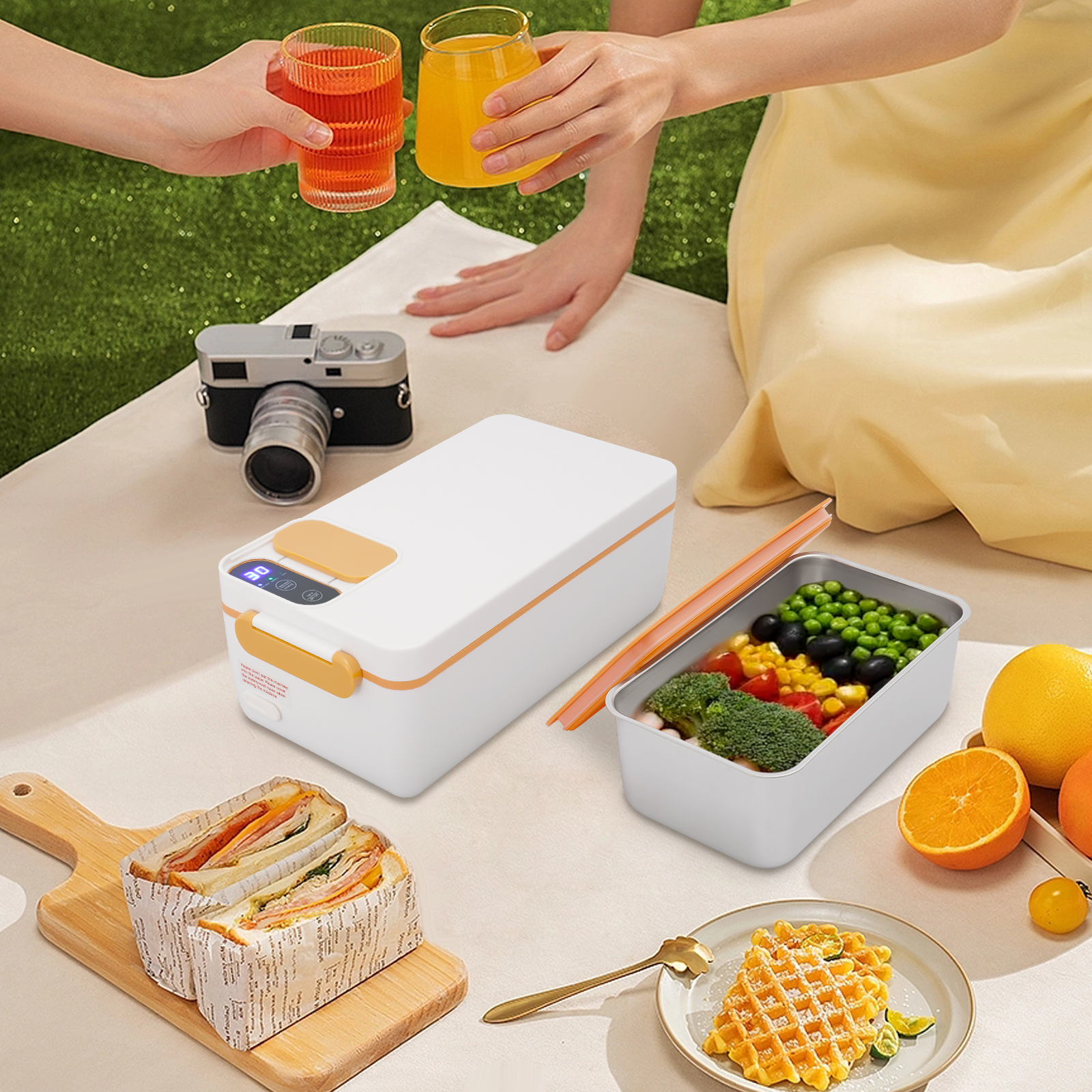 Electric Lunch Box, Battery Powered Heated Lunch Box, Portable Electric Lunch Boxes with Insulated Bag - Orange
