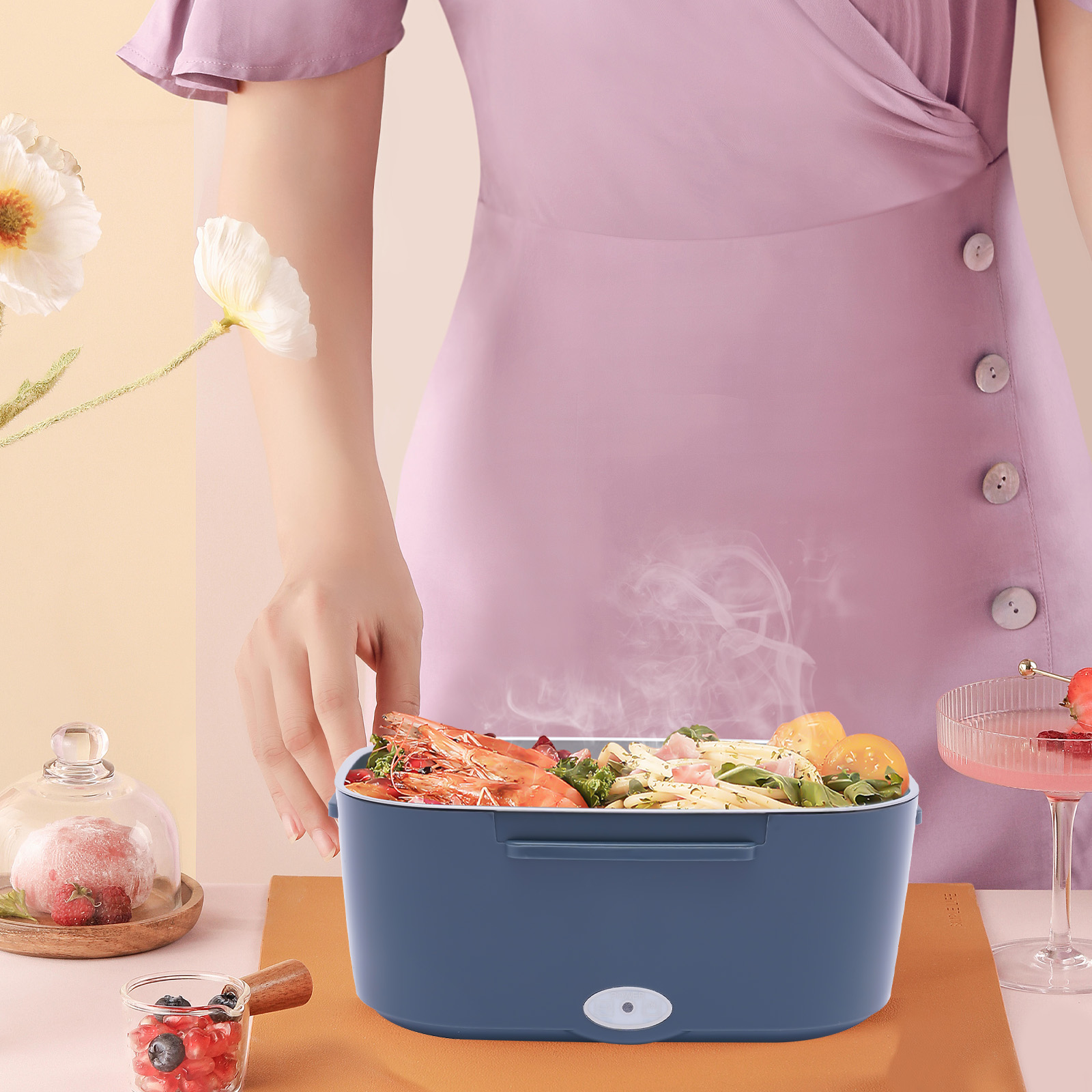 3-in-1 Electric Lunch Box, Thermal Lunch Box, 1.5L, Portable Food Suit Warmer with 2 Compartments