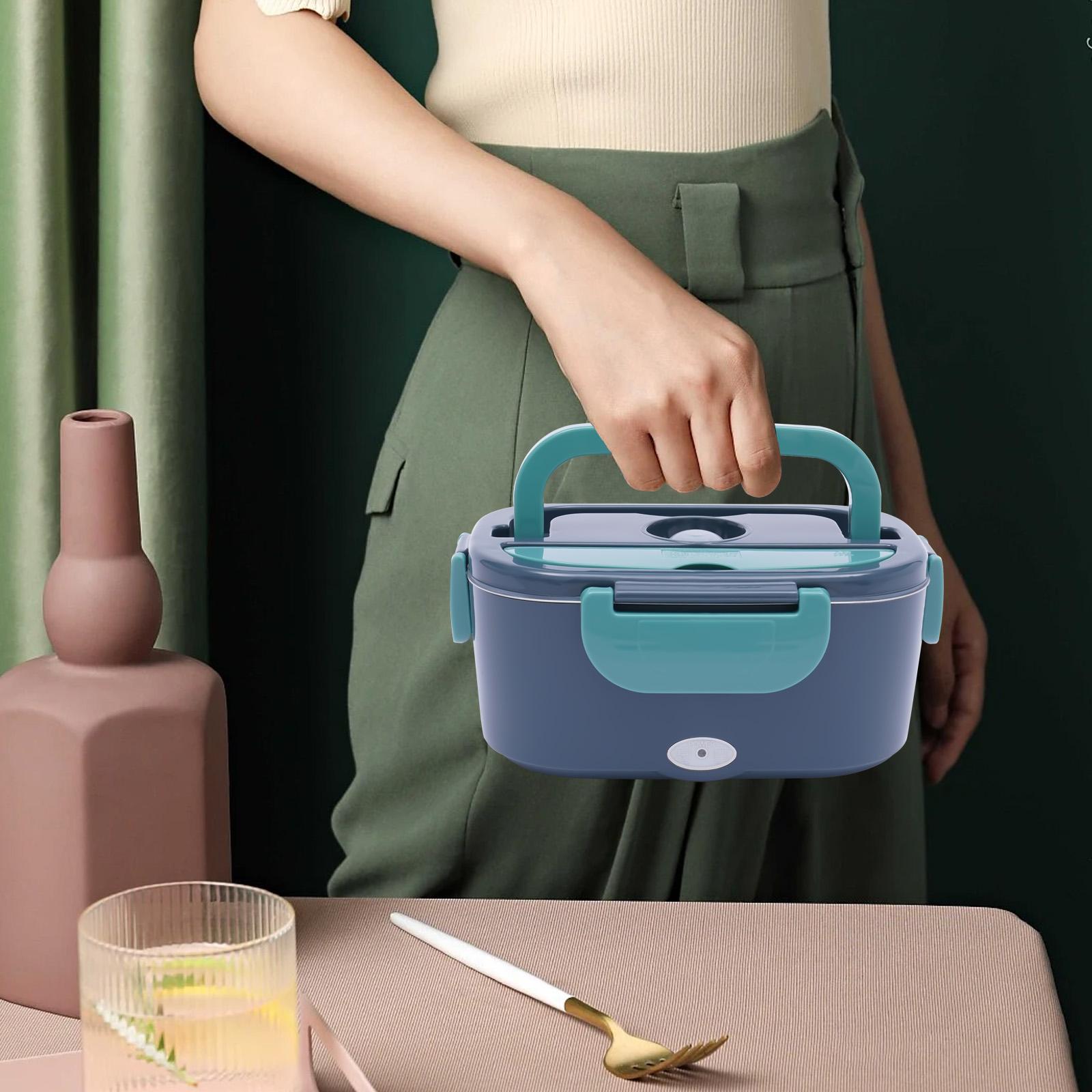 3-in-1 Electric Lunch Box, Thermal Lunch Box, 1.5L, Portable Food Suit Warmer with 2 Compartments