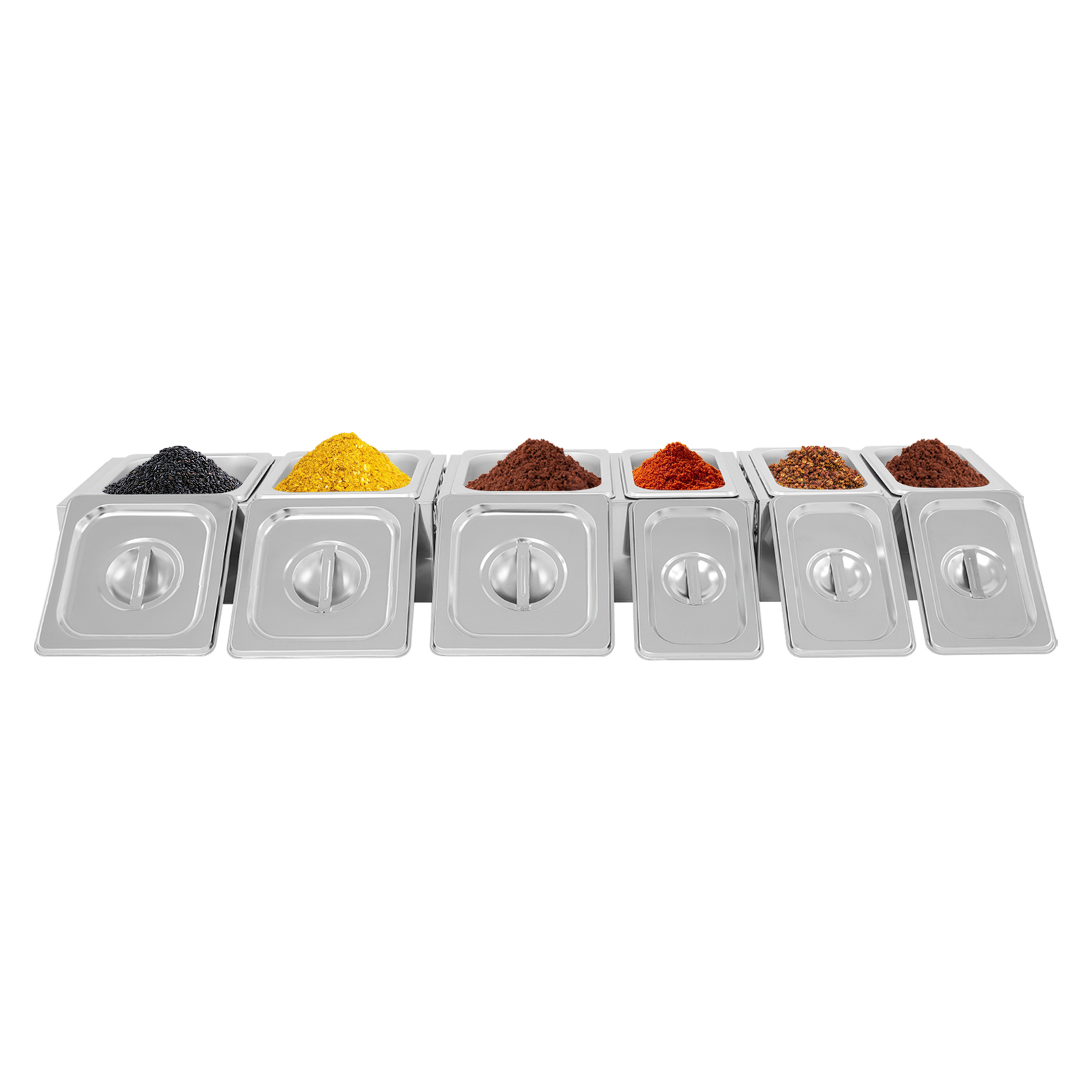 90.9x18x10.5cm Stainless Steel Seasoning Box with Lid and Stand for Private Kitchens, Restaurants, Vendors, Tables, Buffets