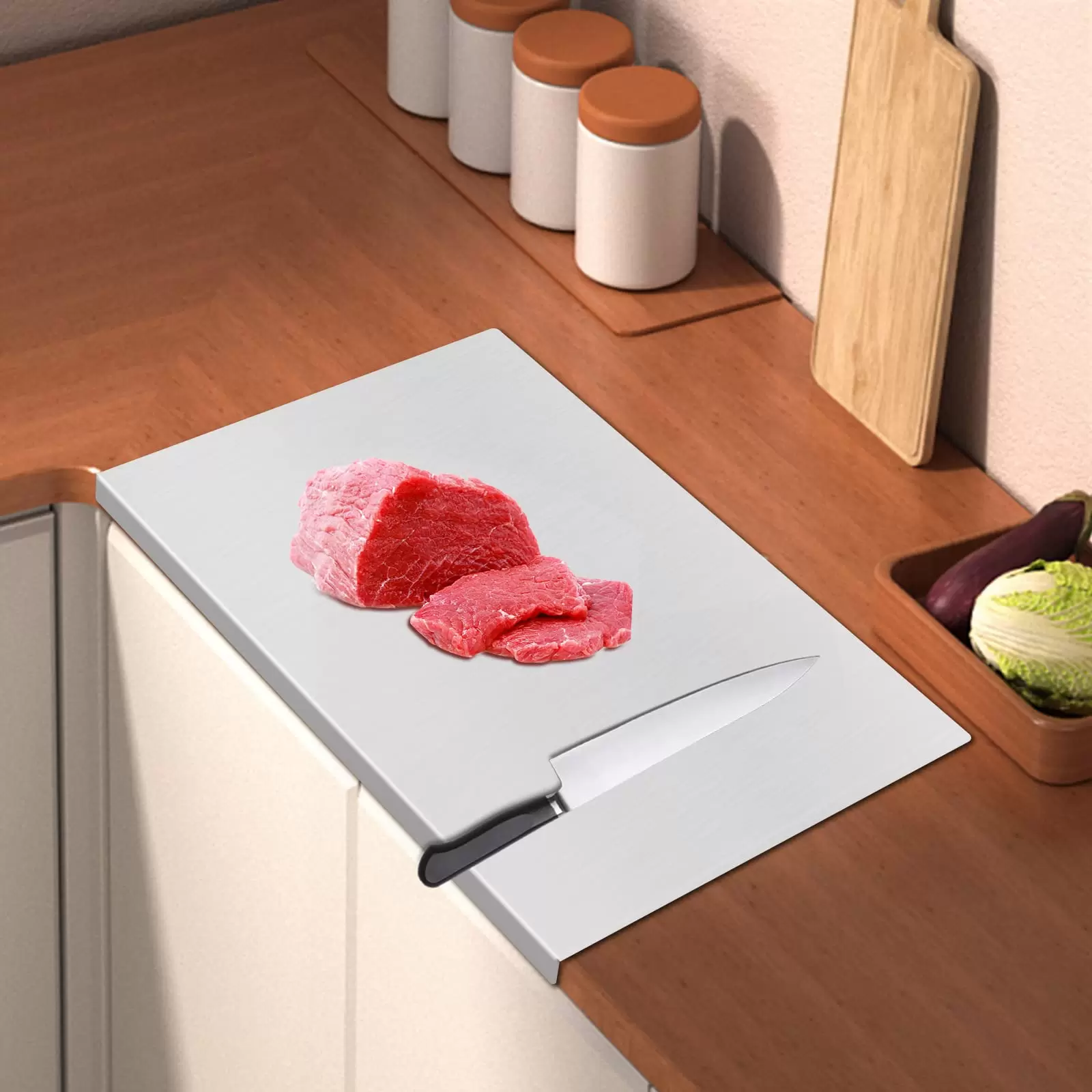 Extra Large Stainless Steel Cutting Board with Non-Slip Pad for Kitchen Dimensions: 70 x 50 cm