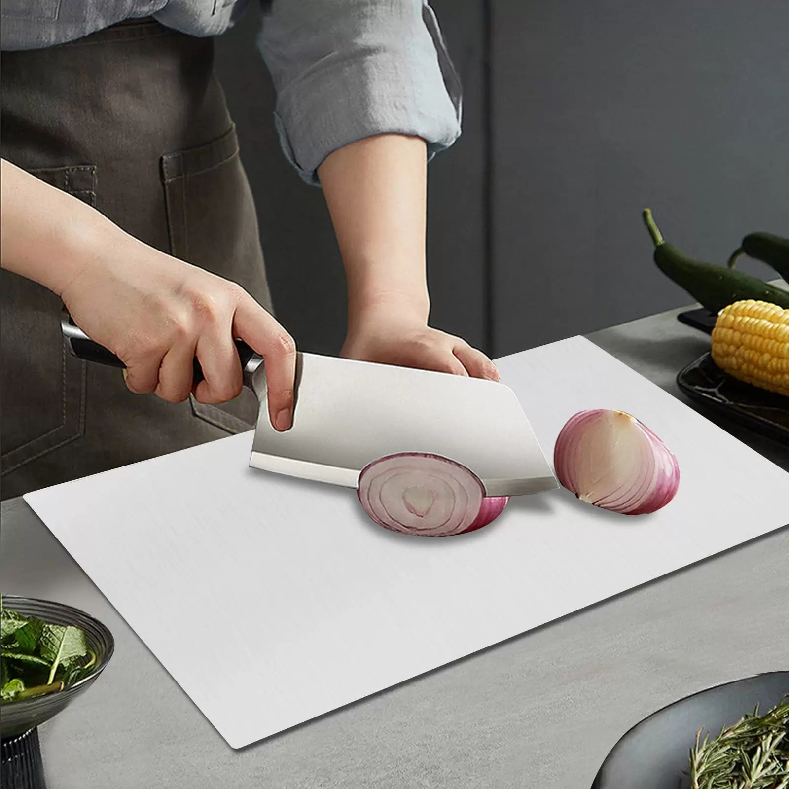 Extra Large Stainless Steel Cutting Board with Non-Slip Pad for Kitchen Dimensions: 70 x 50 cm Extra Large Stainless Steel Cutting Board with Non-Slip Pad for Kitchen Dimensions: 70 x 50 cm