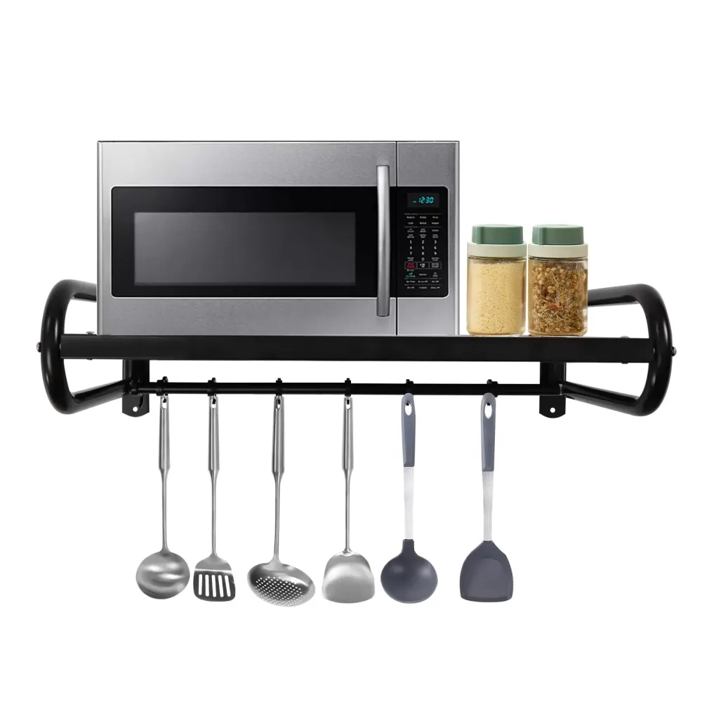 Microwave Oven Wall Mount with 6 Movable Hooks Thick Stainless Steel Microwave Oven Rack