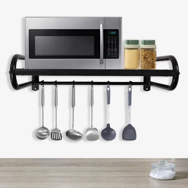 Microwave Oven Wall Mount with 6 Movable Hooks Thick Stainless Steel Microwave Oven Rack Microwave Oven Wall Mount with 6 Movable Hooks Thick Stainless Steel Microwave Oven Rack