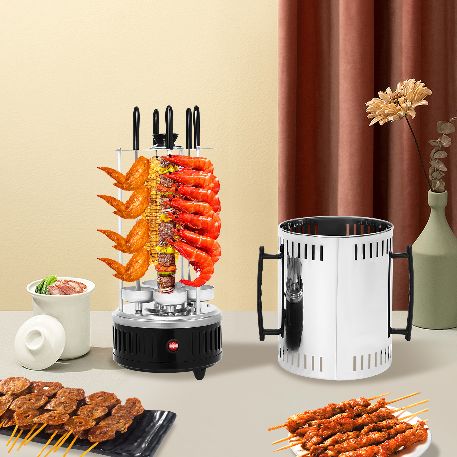 Vertical Electric Grill, Vertical Rotisserie Grill, Electric Rotating Grill Machine