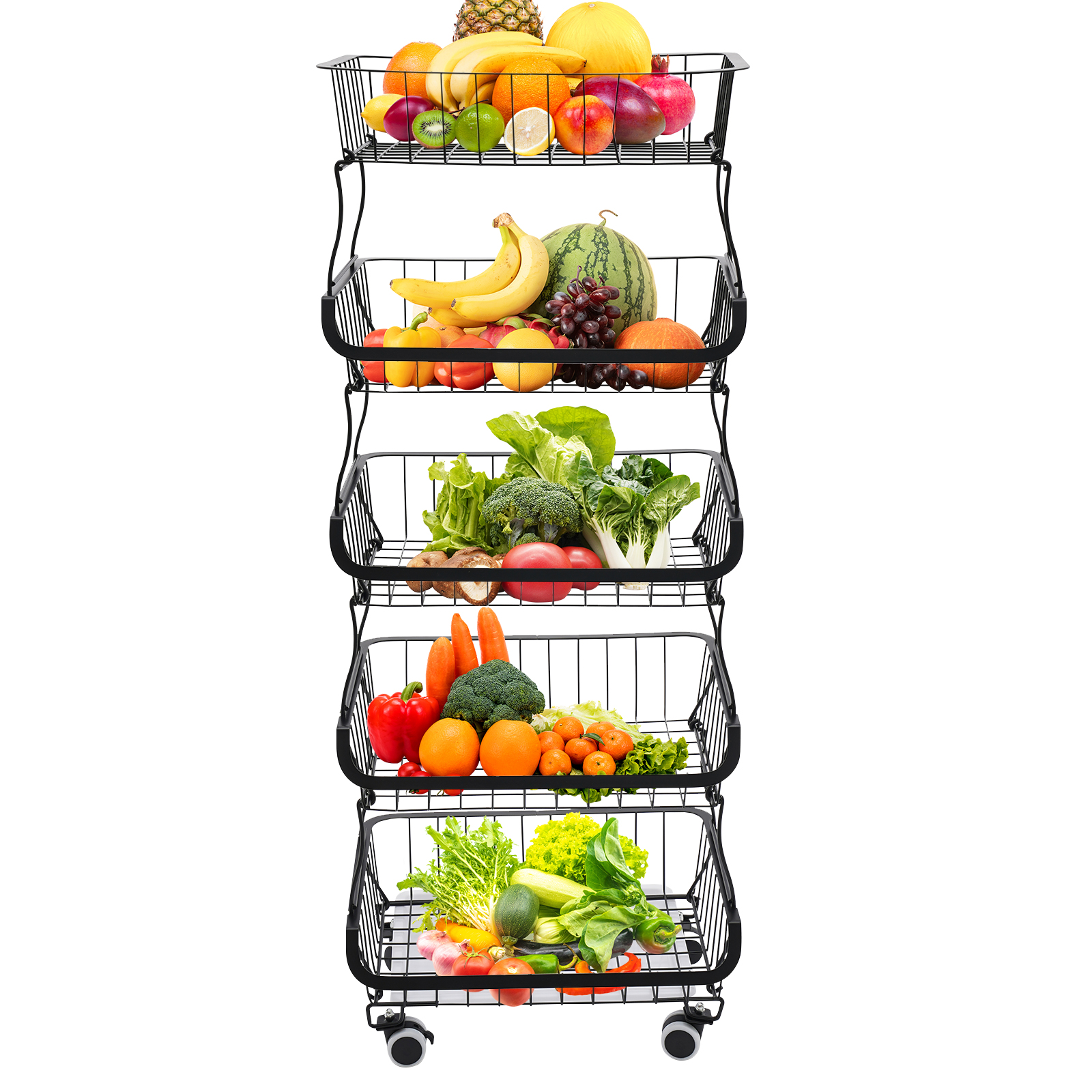 Multi-tier kitchen shelf, Fruit and vegetable storage basket, Kitchen shelf, Large load capacity, Black