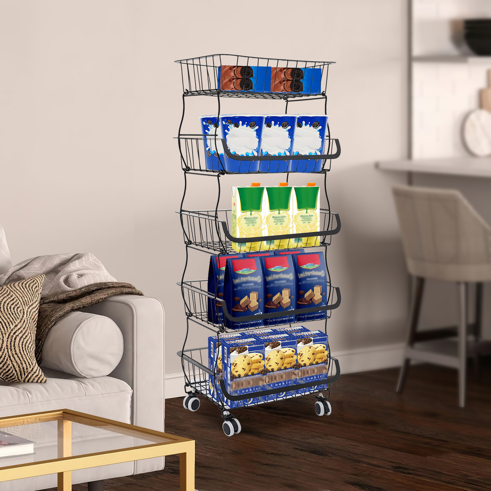 Multi-tier kitchen shelf, Fruit and vegetable storage basket, Kitchen shelf, Large load capacity, Black Multi-tier kitchen shelf, Fruit and vegetable storage basket, Kitchen shelf, Large load capacity, Black