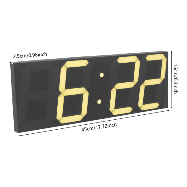 LED Digital Clock, LED Wall Clock, LED Digital Clock with Remote Control for Living Rooms, Offices - Warm White Font
