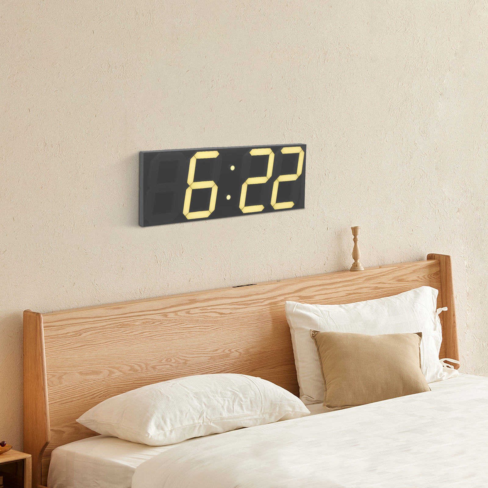 LED Digital Clock, LED Wall Clock, LED Digital Clock with Remote Control for Living Rooms, Offices - Warm White Font