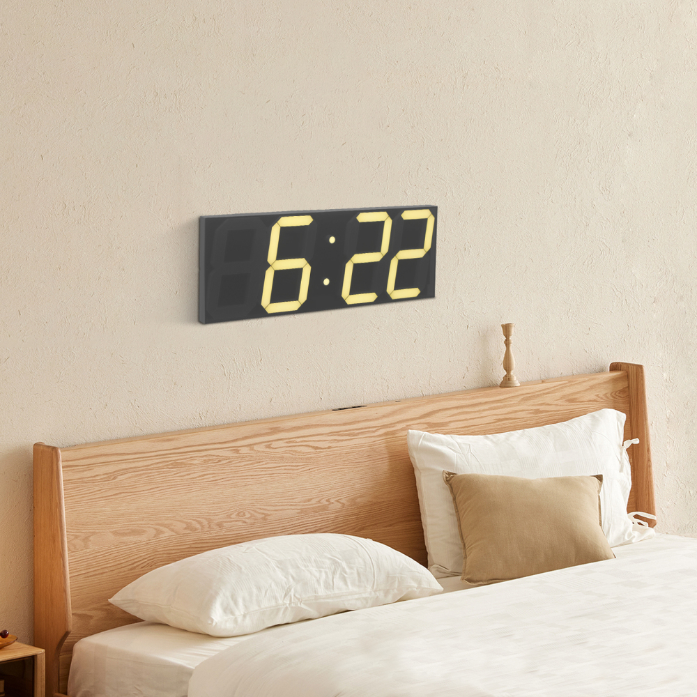 LED Digital Clock, LED Wall Clock, LED Digital Clock with Remote Control for Living Rooms, Offices - Warm White Font