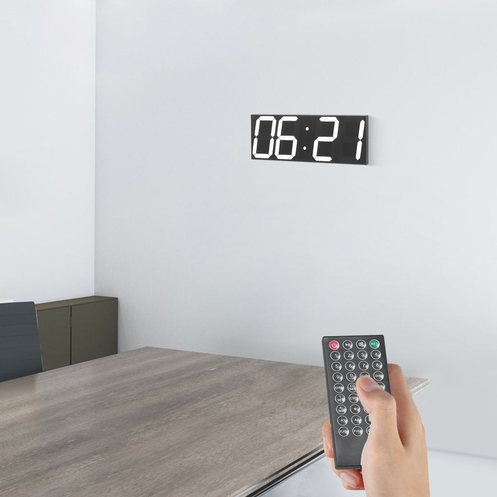 LED Digital Clock, LED Wall Clock, LED Digital Clock with Remote Control for Living Rooms, Offices - White Font LED Digital Clock, LED Wall Clock, LED Digital Clock with Remote Control for Living Rooms, Offices - White Font