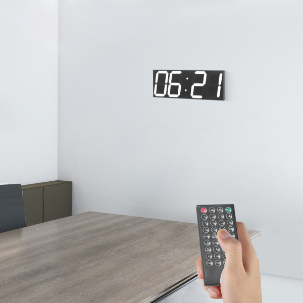 LED Digital Clock, LED Wall Clock, LED Digital Clock with Remote Control for Living Rooms, Offices - White Font