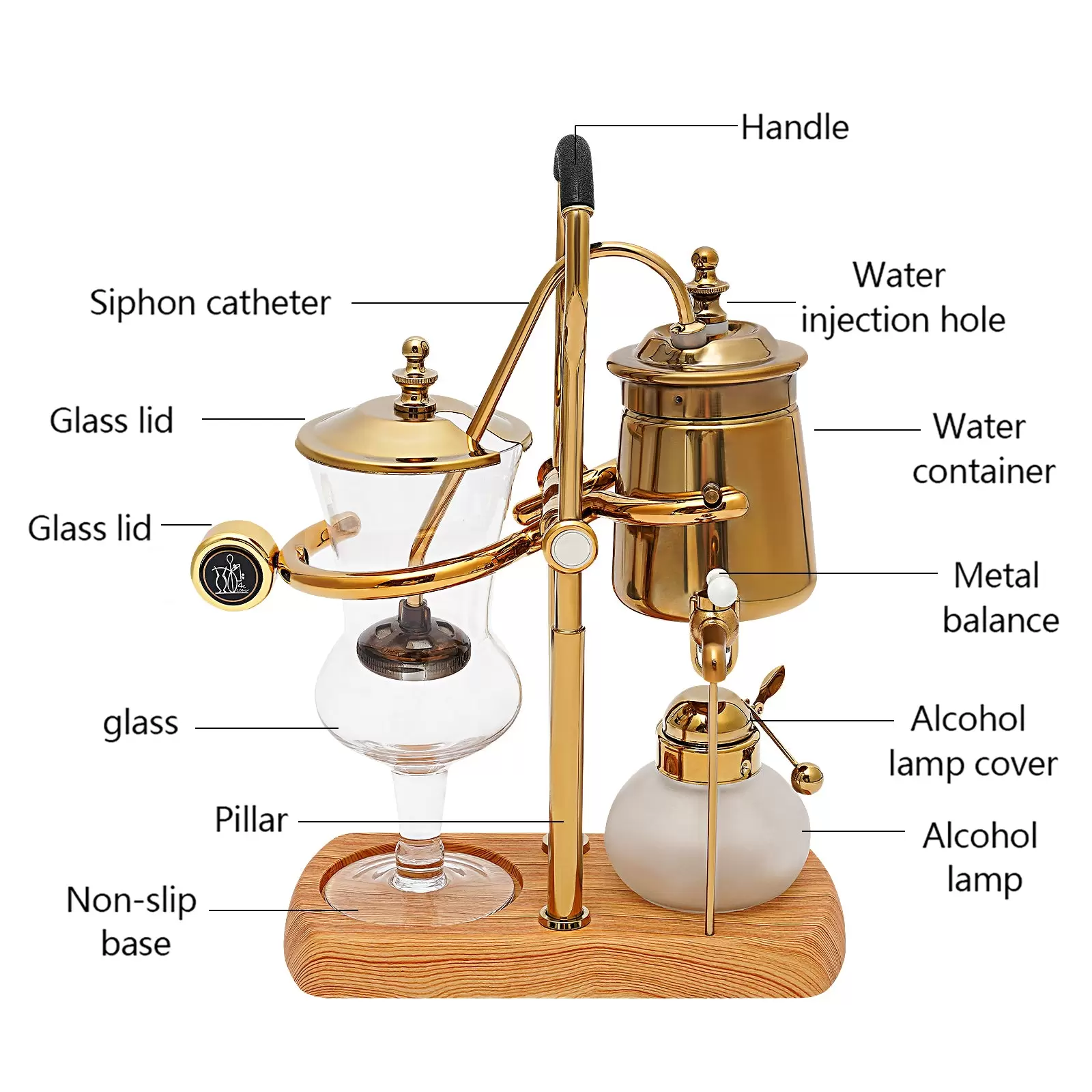 Luxury Siphon - Coffee Machine - Siphon - Vacuum Coffee Maker - Coffee and Tea Maker - Natural Wood Base and Lid Knob Luxury Siphon - Coffee Machine - Siphon - Vacuum Coffee Maker - Coffee and Tea Maker - Natural Wood Base and Lid Knob